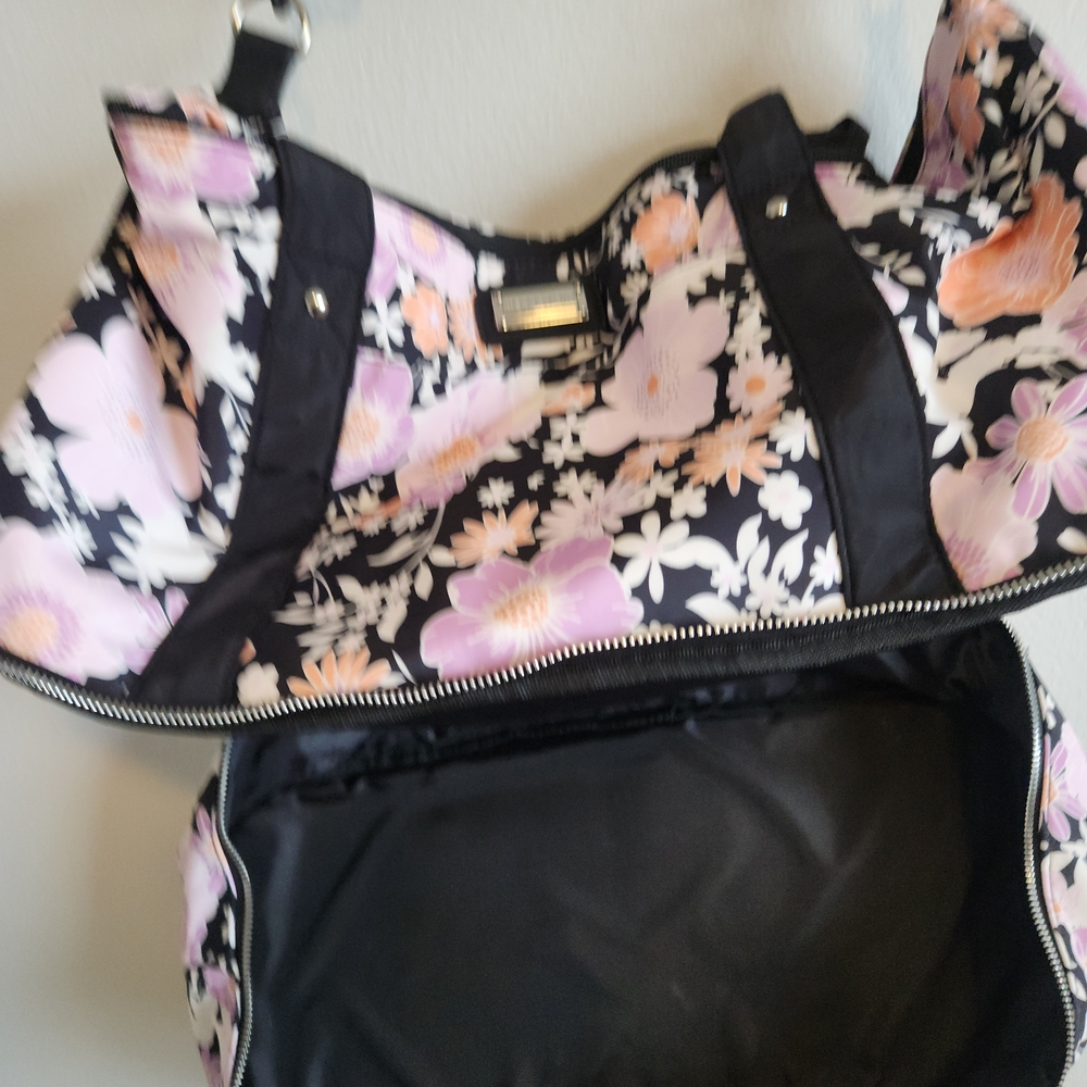 Madden Girl Black and Pink Floral Travel Bag - Picture 4 of 8